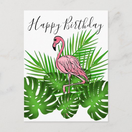Roze Flamingo, tropische jungle vrolijke verjaarda Briefkaart (Voorkant)