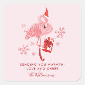 Roze Flamingo Tropische Kerst Waterverf Vierkante Sticker (Voorkant)