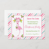 Roze Flamingo Tropische Kerstmis Bewaar de datum Kaart (Voorkant / Achterkant)