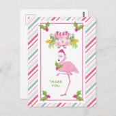 Roze Flamingo Tropische Kerstmis Dank u Briefkaart (Voorkant / Achterkant)