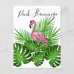 Roze flamingo, tropische oerwouden bladeren briefkaart