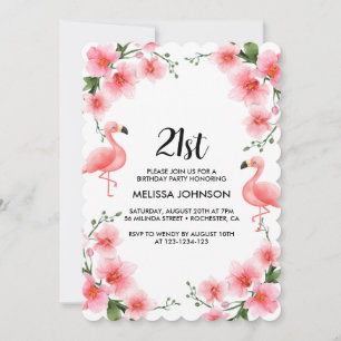 Roze Flamingo Tropische Orchidee 21e verjaardag Kaart