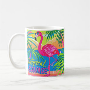 Roze flamingo Tropische staande op één been Koffiemok