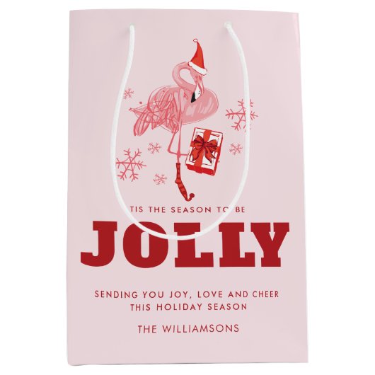 Roze Flamingo Tropische Strand Kerstmis Medium Cadeauzakje (Voorkant)