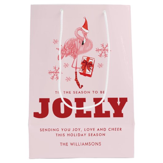 Roze Flamingo Tropische Strand Kerstmis Medium Cadeauzakje (Achterkant)