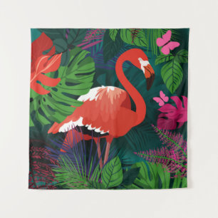 Roze Flamingo: Tropische Vlinder Harmonie. Wandkleed