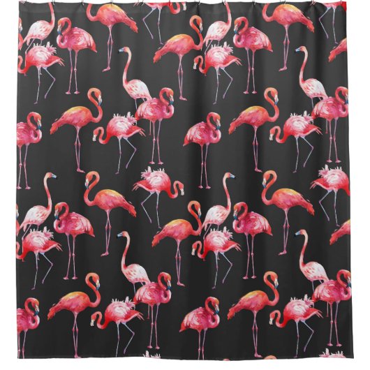 Roze Flamingo: Tropische Waterverf. Douchegordijn (Voorkant)