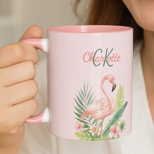 Roze flamingo tropische zomer monogram mok