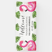 Roze Flamingo Tropische Zomer Strandbruiloft Spandoek (Verticaal)
