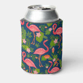 Roze Flamingo: Turquoise gestreepte Vintage Blikjeskoeler (Blikje Achterkant)