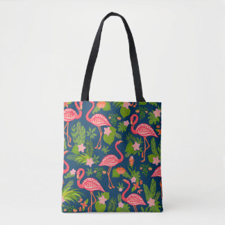 Roze Flamingo: Turquoise gestreepte Vintage Draagtas