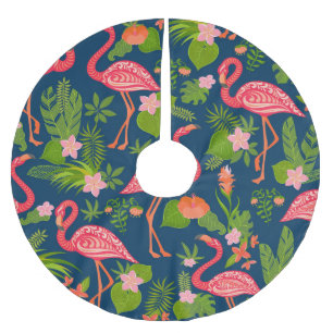 Roze Flamingo: Turquoise gestreepte Vintage Kerstboom Rok