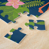 Roze Flamingo: Turquoise gestreepte Vintage Legpuzzel (Zijkant)