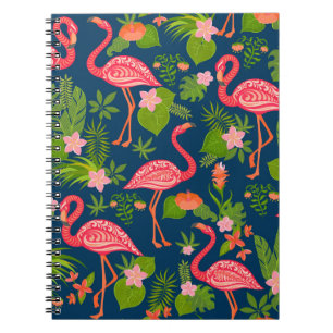 Roze Flamingo: Turquoise gestreepte Vintage Notitieboek