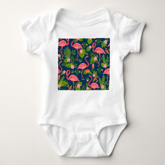 Roze Flamingo: Turquoise gestreepte Vintage Romper (Voorkant)