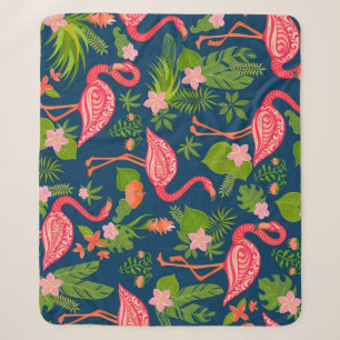 Roze Flamingo: Turquoise gestreepte Vintage Sherpa Deken