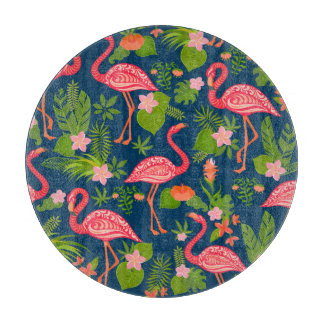 Roze Flamingo: Turquoise gestreepte Vintage Snijplank
