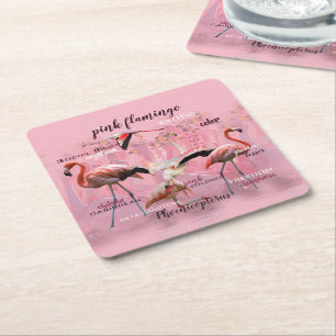 Roze Flamingo Typografie   GEPERSONALISEERD   Vierkante Kartonnen Onderzetter