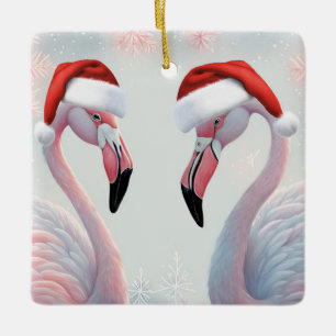 Roze Flamingo Vakantie Kerstmis Keramisch Ornament