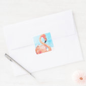 Roze Flamingo Valentijnsdag Waterverf Vierkante Sticker (Envelop)