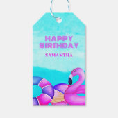 Roze Flamingo Verjaardag Zwembad Party Naam Cadeaulabel (Voorkant)