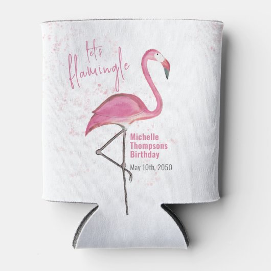 Roze Flamingo Verjaardagsfeest Custom Blikjeskoeler (Voorkant)