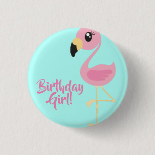 Roze Flamingo Verjaardagsfeestje Ronde Button 3,2 Cm