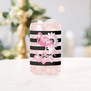 Roze Flamingo Vibes Alleen Zwart & Wit Gestreept Blikvorm Glas