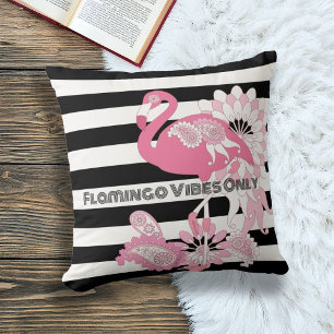 Roze Flamingo Vibes Alleen Zwart & Wit Gestreept Kussen