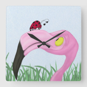  roze flamingo vierkante klok