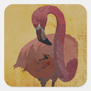ROZE FLAMINGO VIERKANTE STICKER