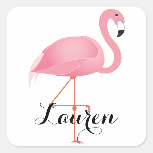 Roze flamingo vierkante sticker (Voorkant)