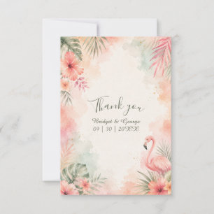 Roze Flamingo Vintage Bloemrijke Tropische Bruilof Bedankkaart