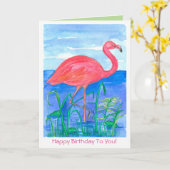 Roze flamingo vogel gelukkige verjaardag kaart (Gele Bloem)