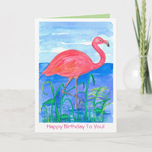 Roze flamingo vogel gelukkige verjaardag kaart