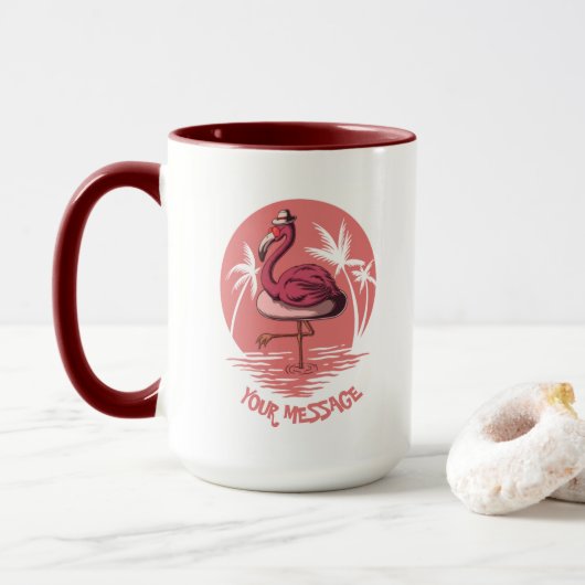 Roze Flamingo Vogel Mok (Met donut)