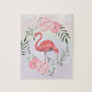 Roze flamingo, vogel, waterverf legpuzzel