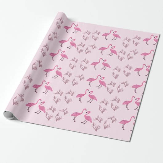 Roze Flamingo Vogelpatroon Cadeaupapier (Uitgerold)
