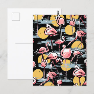 Roze Flamingo vogels en zonsondergang | Tropische  Briefkaart