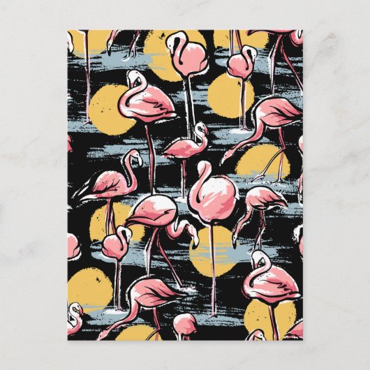 Roze Flamingo vogels en zonsondergang | Tropische Briefkaart (Voorkant)