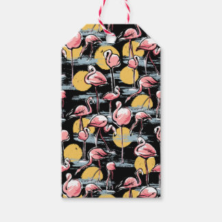 Roze Flamingo vogels en zonsondergang | Tropische  Cadeaulabel