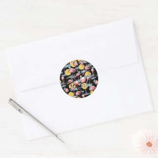 Roze Flamingo vogels en zonsondergang | Tropische  Ronde Sticker