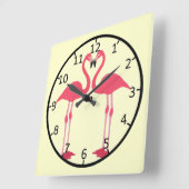 Roze flamingo-vogels-liefde-hart vierkante klok (Hoek)