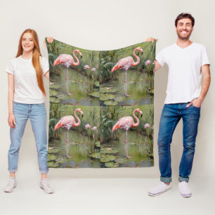 Roze Flamingo-waterlelies en rieten olieverfschild Fleece Deken