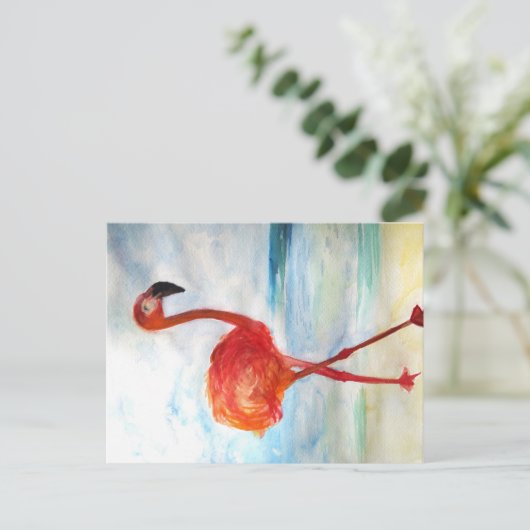 Roze Flamingo Waterverf Briefkaart (Staand voorkant)