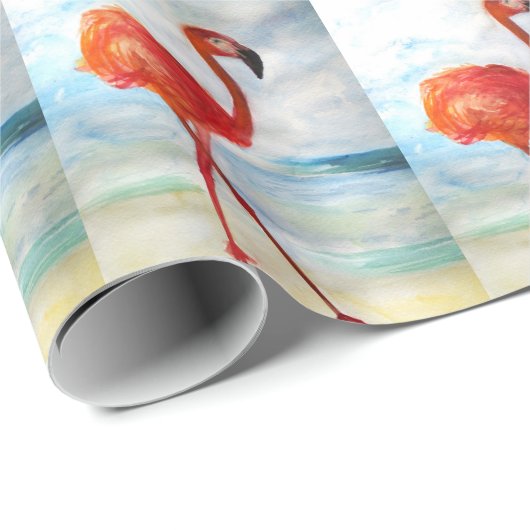 Roze Flamingo Waterverf Glanzend Verpakkingsdocume Cadeaupapier (Rol Hoek)