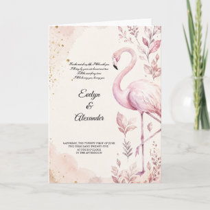 Roze Flamingo Waterverf Gouden Bruiloft Kaart