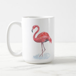 Roze Flamingo, waterverf. Koffiemok
