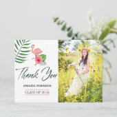 Roze Flamingo Waterverf Luau Afstuderen Dank u wel Bedankkaart (Staand voorkant)