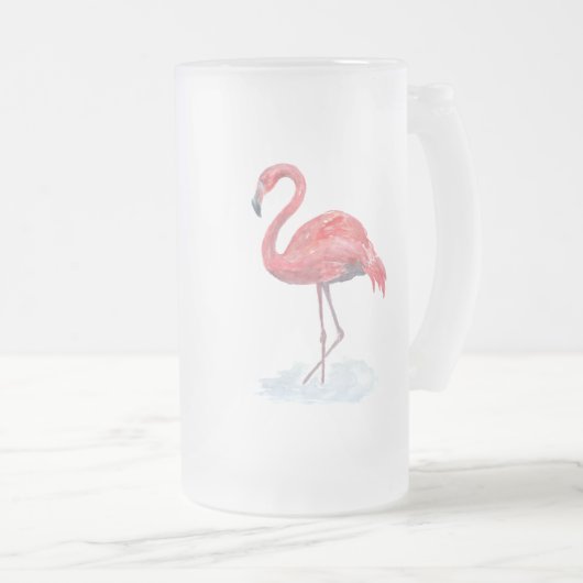 Roze flamingo, waterverf. matglas bierpul (Voorkant rechts)